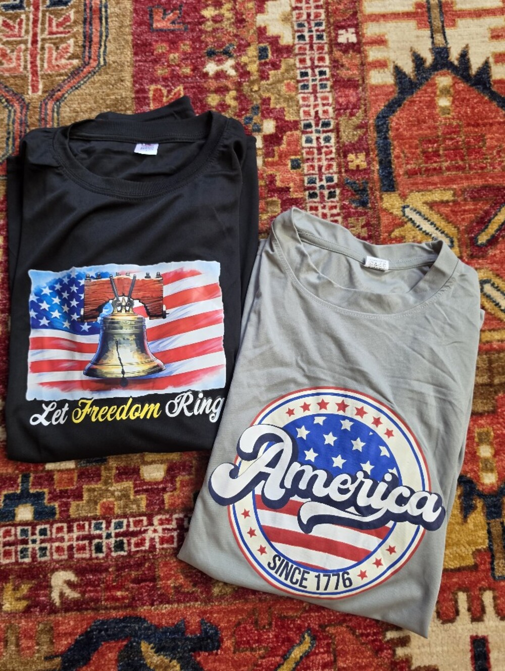 Patriotic Graphic Tee's - Black L/S & Gray S/S - Large EUC